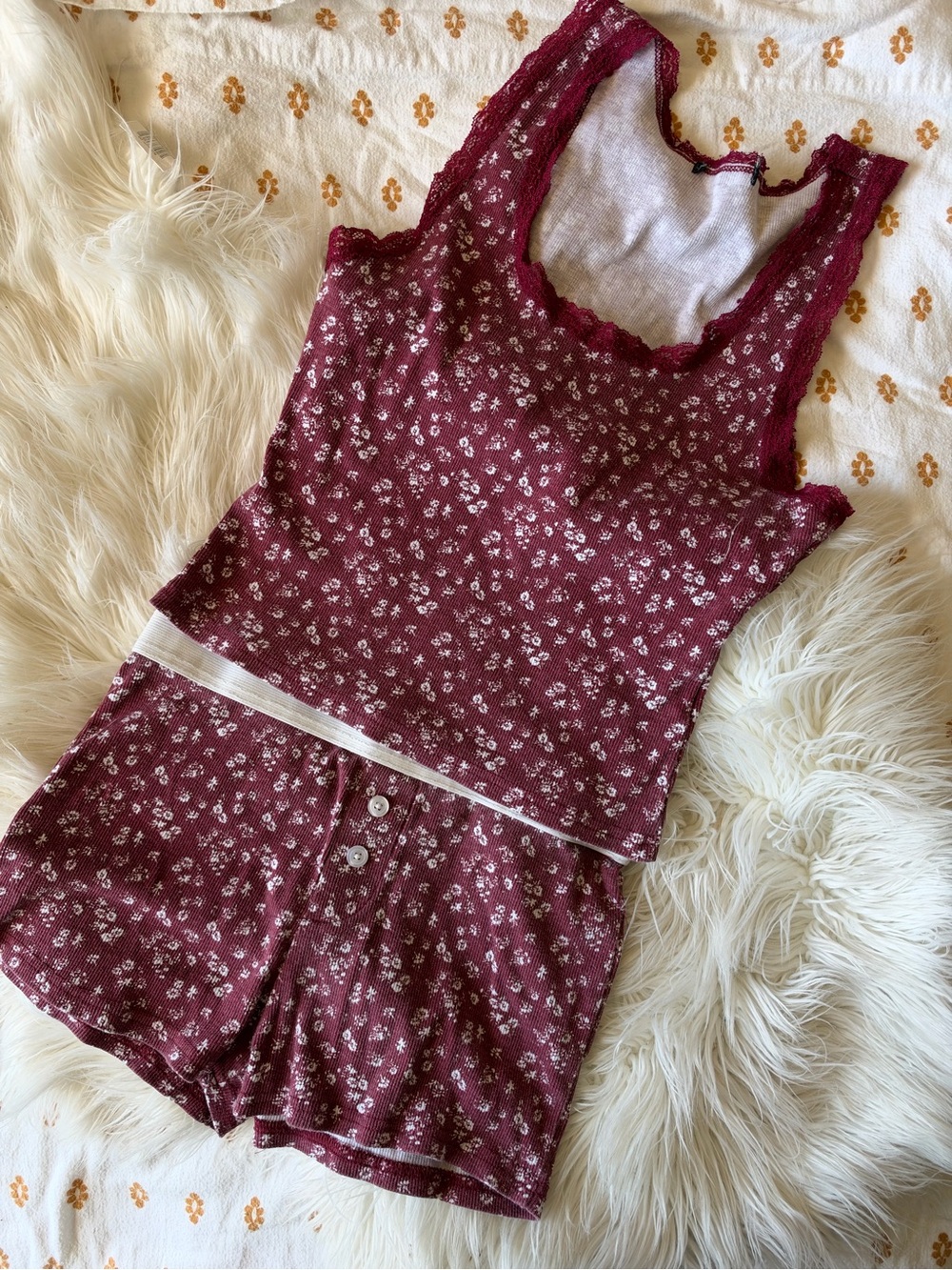 Women's Floral Burgundy Tank & Button-Front Short Sleep Set by Harper & Ivy